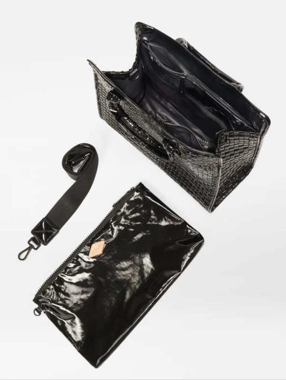 NWT MZ WALLACE MEDIUM BOX TOTE LAPTOP BAG - BLACK LACQUER WOVEN - Picture 4 of 9